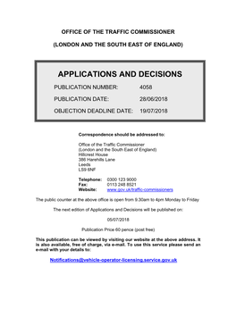 Applications and Decisions for London and the South East Of