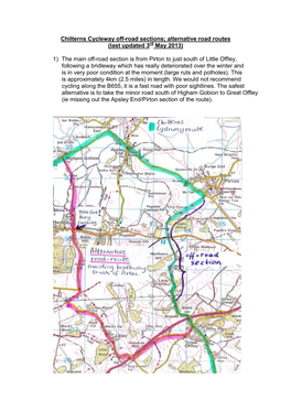 Chilterns Cycleway Off-Road Sections; Alternative Road Routes (Last Updated 3Rd May 2013)