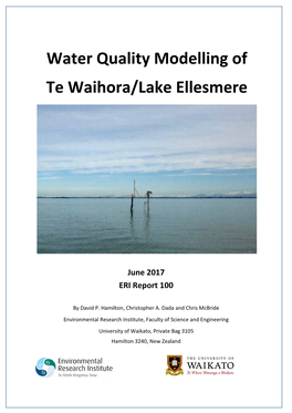 Water Quality Modelling of Te Waihora/Lake Ellesmere