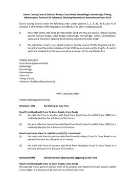 Devon County Council (Various Roads, Cross Roads, Hatherleigh, Horrabridge