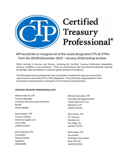 AFP Would Like to Recognize All of the Newly Designated Ctps & Ctpas