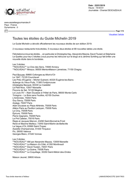 Toutes Les Étoiles Du Guide Michelin 2019