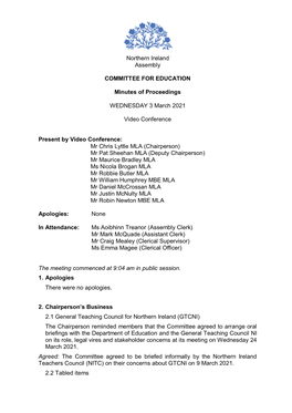 Committee for Education Minutes of Proceedings 3