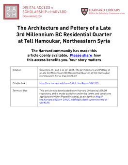 The Architecture and Pottery of a Late 3Rd Millennium BC Residential Quarter at Tell Hamoukar, Northeastern Syria