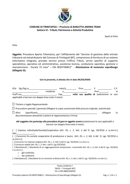 COMUNE DI TRINITAPOLI – Provincia Di BARLETTA ANDRIA TRANI Settore VI - Tributi, Patrimonio E Attività Produttive