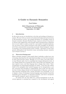 A Guide to Dynamic Semantics
