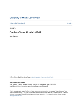 Conflict of Laws: Florida 1968-69