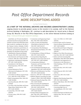 Post Office Department Records MORE DESCRIPTIONS ADDED