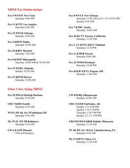 TRWE Fox Station Airings: Other Cities Airing TRWE