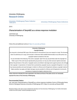 Characterisation of Serpinb2 As a Stress Response Modulator