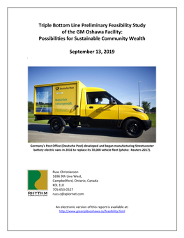 Triple Bottom Line Preliminary Feasibility Study of the GM Oshawa Facility: Possibilities for Sustainable Community Wealth