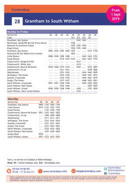 Centrebus from 1 Sept 2019 28 Grantham to South Witham