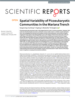 Spatial Variability of Picoeukaryotic Communities in the Mariana Trench Hongmei Jing1, Yue Zhang1,2, Yingdong Li3, Wenda Zhu1,2 & Hongbin Liu 3