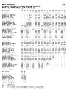 BATH - SALISBURY 265 Via Bradford-On-Avon, Trowbridge, Westbury, Warminster MONDAYS to FRIDAYS (Except Public Holidays)