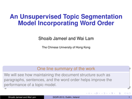 An Unsupervised Topic Segmentation Model Incorporating Word Order