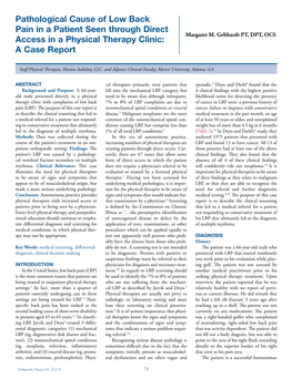 Pathological Cause of Low Back Pain in a Patient Seen Through Direct Margaret M