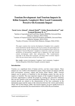 Tourism Development and Tourism Impacts in Kilim Geopark, Langkawi: How Local Community Perceive on Economic Impact