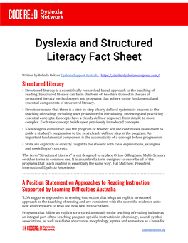 Dyslexia and Structured Literacy Fact Sheet