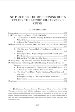 No Place Like Home: Defining HUD's Role in the Affordable Housing Crisis