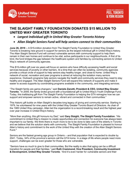 The Slaight Family Foundation Donates $15 Million To