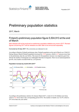 Preliminary Population Statistics 2017, March