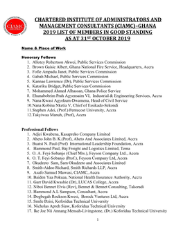 Ghana 2019 List of Members in Good Standing As at 31St October 2019