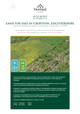 Land for Sale in Cropston, Leicestershire Land on Bradgate Road, Cropston, Leicester, LE7 7HT