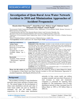 Investigation of Qom Rural Area Water Network Accident in 2010 and Minimization Approaches of Accident Frequencies