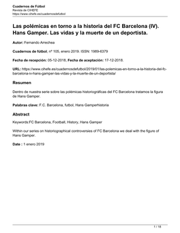 Las Polémicas En Torno a La Historia Del FC Barcelona (IV). Hans Gamper