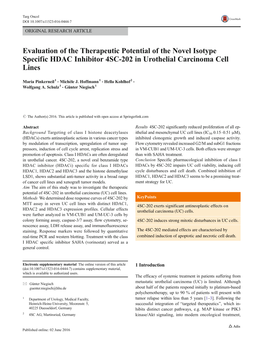 Evaluation of the Therapeutic Potential of the Novel Isotype Specific HDAC Inhibitor 4SC-202 in Urothelial Carcinoma Cell Lines