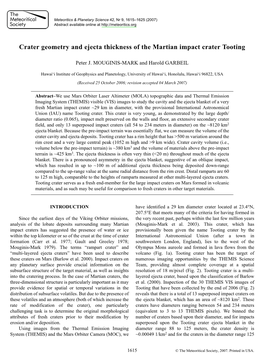 Crater Geometry and Ejecta Thickness of the Martian Impact Crater Tooting