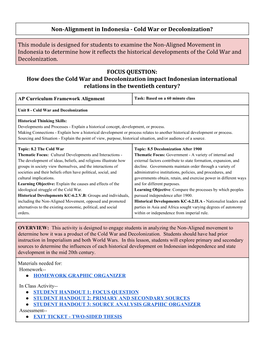 Non-Alignment in Indonesia - Cold War Or Decolonization?