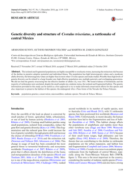 Genetic Diversity and Structure of Crotalus Triseriatus, a Rattlesnake of Central Mexico