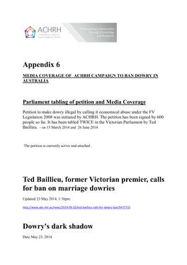 Appendix 6 Ted Baillieu, Former Victorian Premier, Calls for Ban On