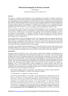 Historical Earthquakes in Western Australia Kevin Mccue Australian Seismological Centre, Canberra ACT