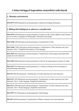 A Könyvtárüggyel Kapcsolatos Nemzetközi Szabványok