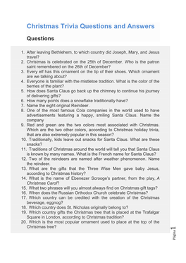 Christmas Trivia Questions and Answers