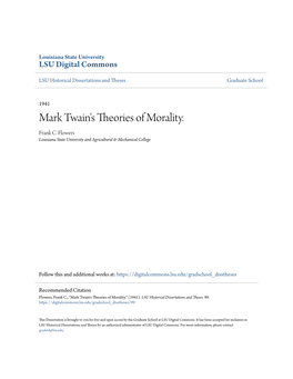 Mark Twain's Theories of Morality. Frank C