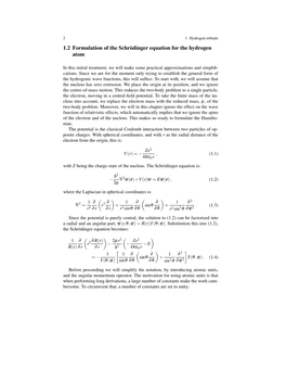 1.2 Formulation of the Schrödinger Equation for the Hydrogen Atom