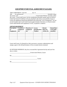 Equipment Rental Agreement (Lease)