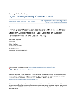 Hymenopteran Pupal Parasitoids Recovered from House Fly and Stable Fly (Diptera: Muscidae) Pupae Collected on Livestock Facilities in Southern and Eastern Hungary