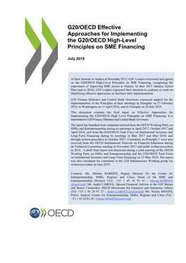 G20/OECD Effective Approaches for Implementing the G20/OECD High-Level Principles on SME Financing