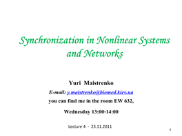 Synchronization in Nonlinear Systems and Networks