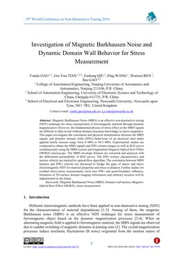 Investigation of Magnetic Barkhausen Noise and Dynamic Domain Wall Behavior for Stress Measurement