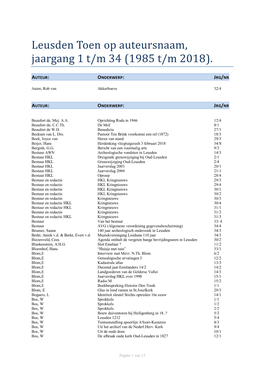 Leusden Toen Op Auteursnaam, Jaargang 1 T/M 34 (1985 T/M 2018)