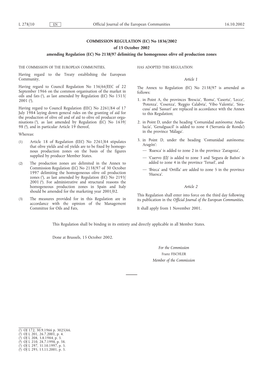 COMMISSION REGULATION (EC) No 1836/2002 of 15 October 2002 Amending Regulation (EC) No 2138/97 Delimiting the Homogenous Olive Oil Production Zones