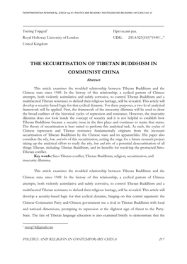 THE SECURITISATION of TIBETAN BUDDHISM in COMMUNIST CHINA Abstract