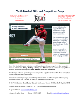 Youth Baseball Skills and Competition Camp