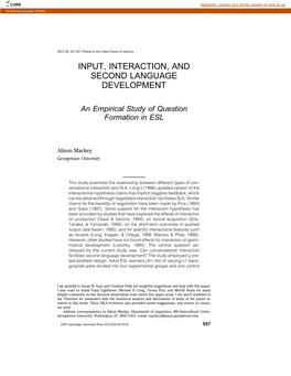Input, Interaction, and Second Language Development