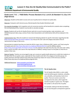 Lesson 5: How Are Air Quality Data Communicated to the Public?